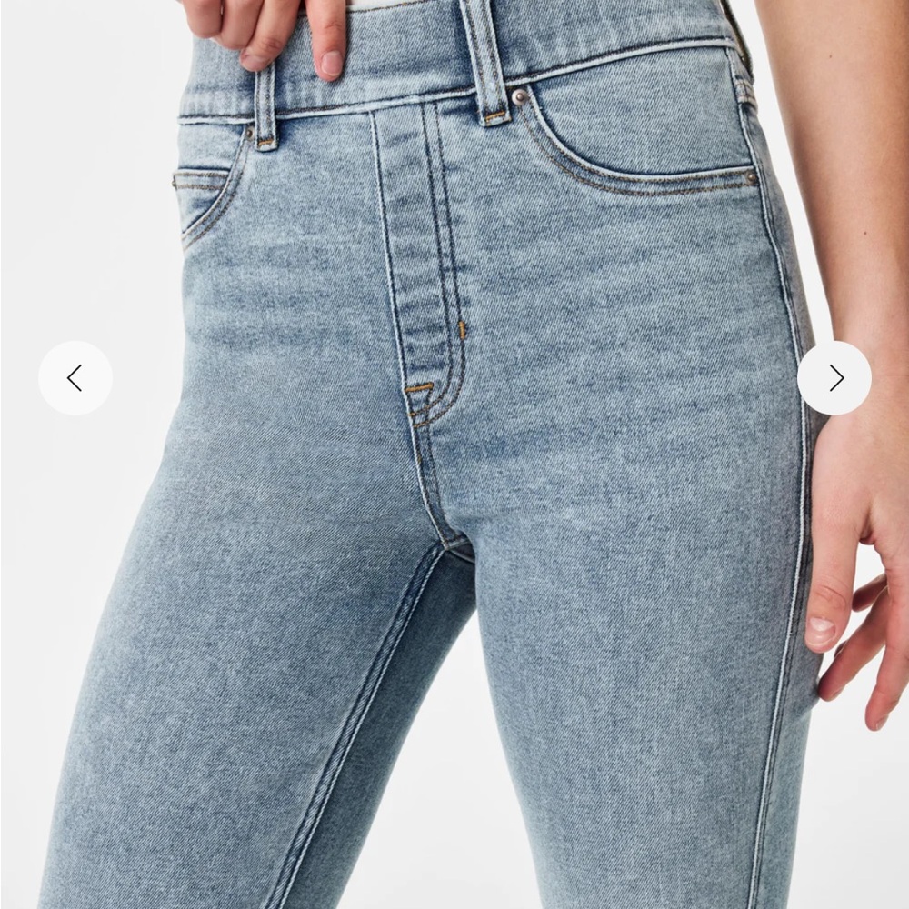 Spanx kick flare jeans indigo sky blue jeans LARGE back pockets pull on cotton - Picture 4 of 16